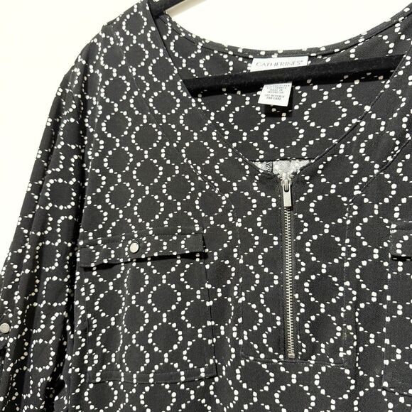 Catherines 2X Black White Geometric Short Sleeve Midi Dress Zip Front 22/24 - Picture 4 of 10